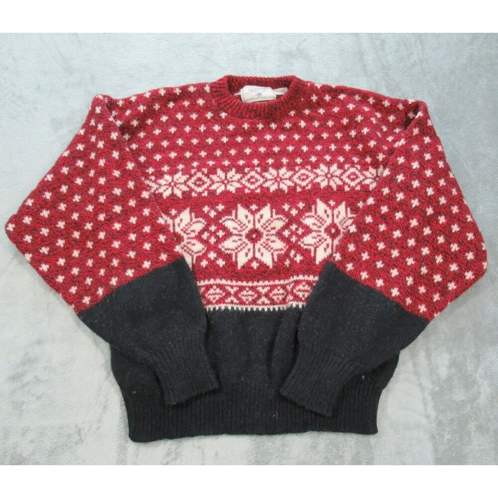 Vintage Great Plains Clothing Sweater Large Red Black Snowflakes Made in USA